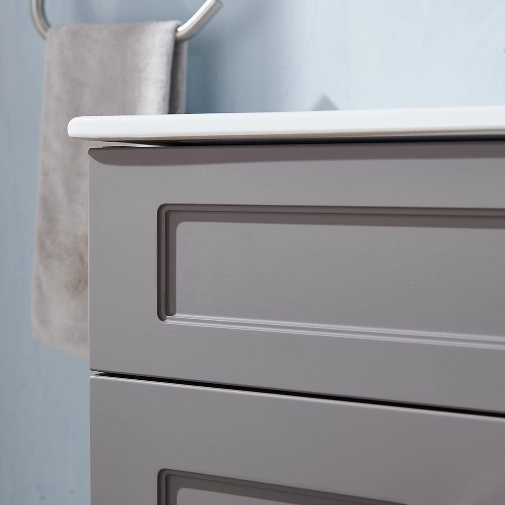 Gray 24 Inch Bathroom Vanity with Sink and White Ceramic Vessel Basin Top V276