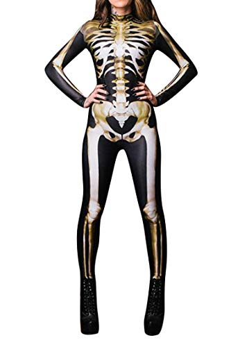 Skeleton Tight One-piece Swimsuit Jumpsuit with Zip-Back B2436