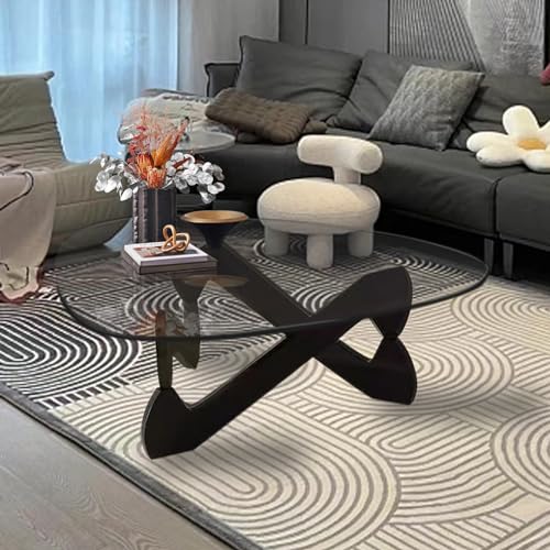 Black-Transparent Glass Coffee Table with Solid Wood Base D1554