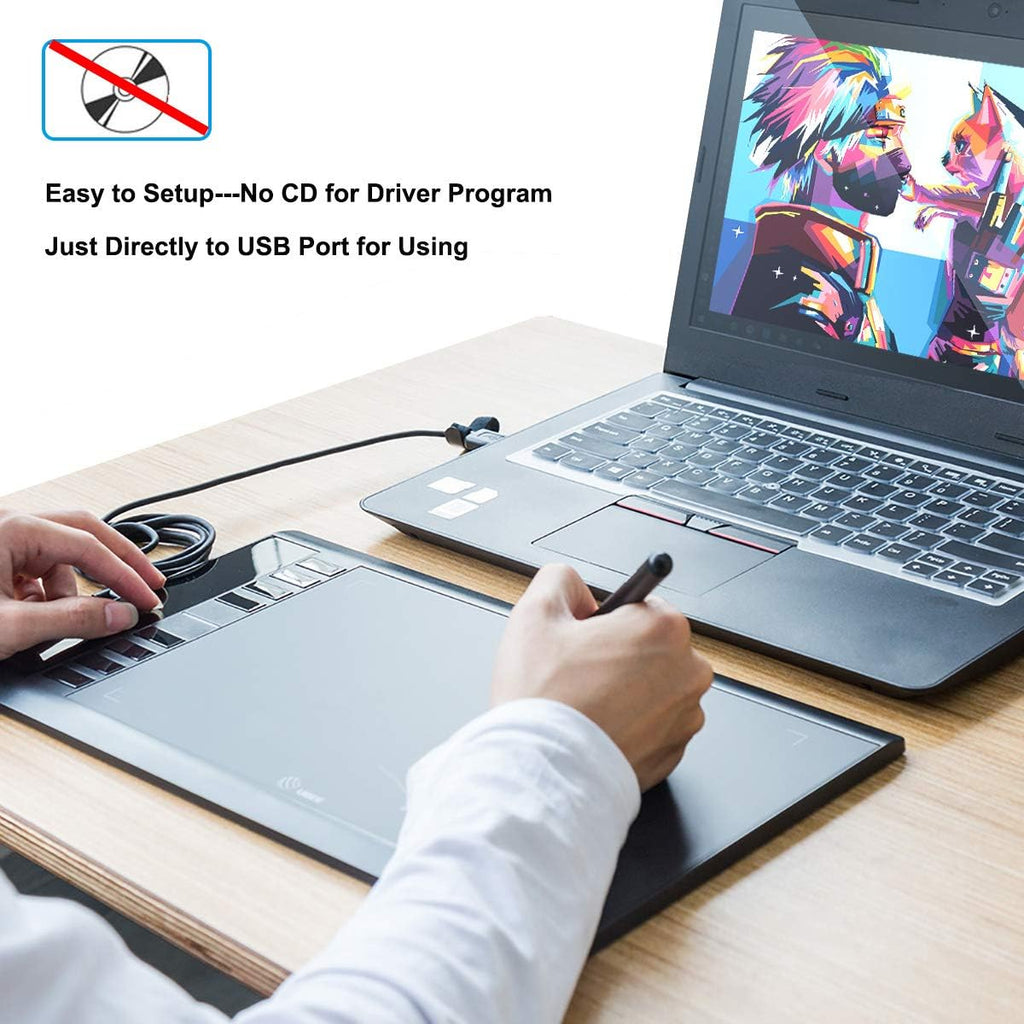 10 x 6 inch Graphics Drawing Tablet with 8 Hot Keys I719556