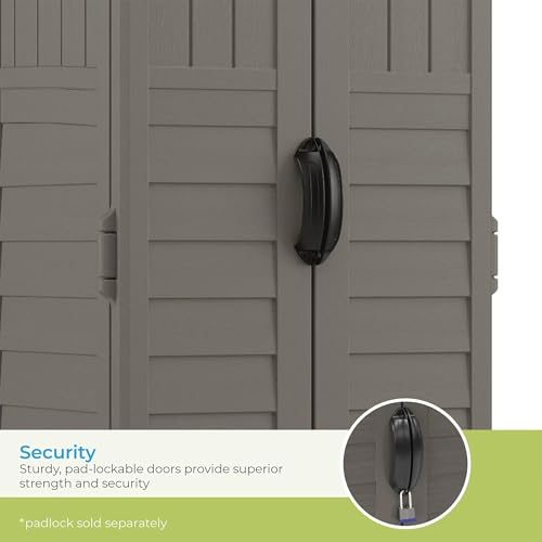 22 Cubic Ft. Vertical Resin Outdoor Storage Shed with Lockable Double Doors Y701580