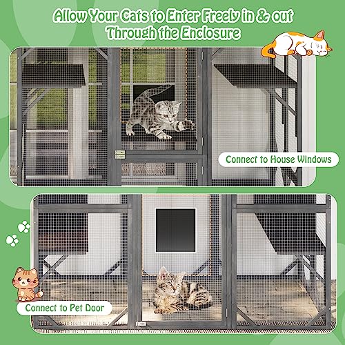 72 Inch Tall Wooden Cat Enclosure with Weatherproof Asphalt Roof R2535