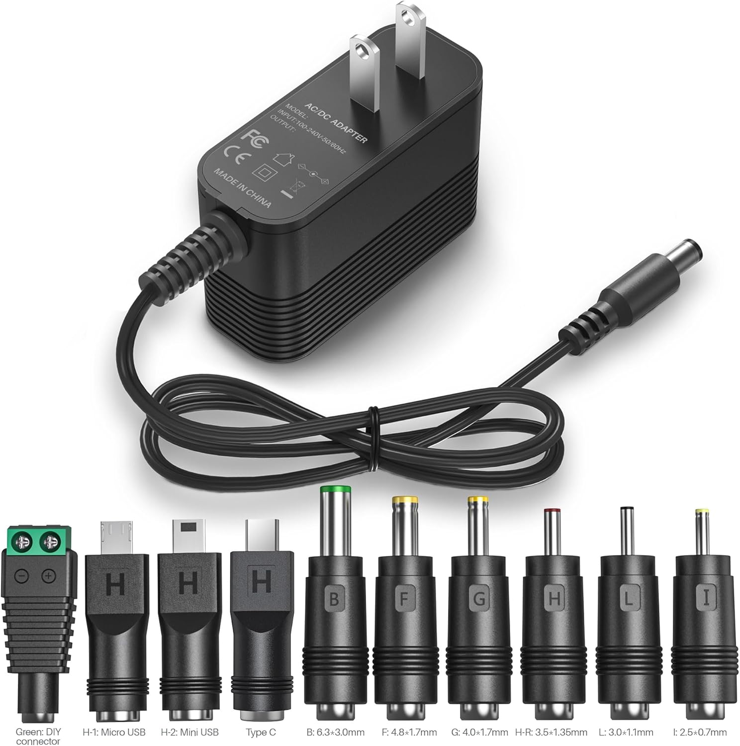 5V 1A AC Adapter Power Supply with 10 Interchangeable Jacks E60043