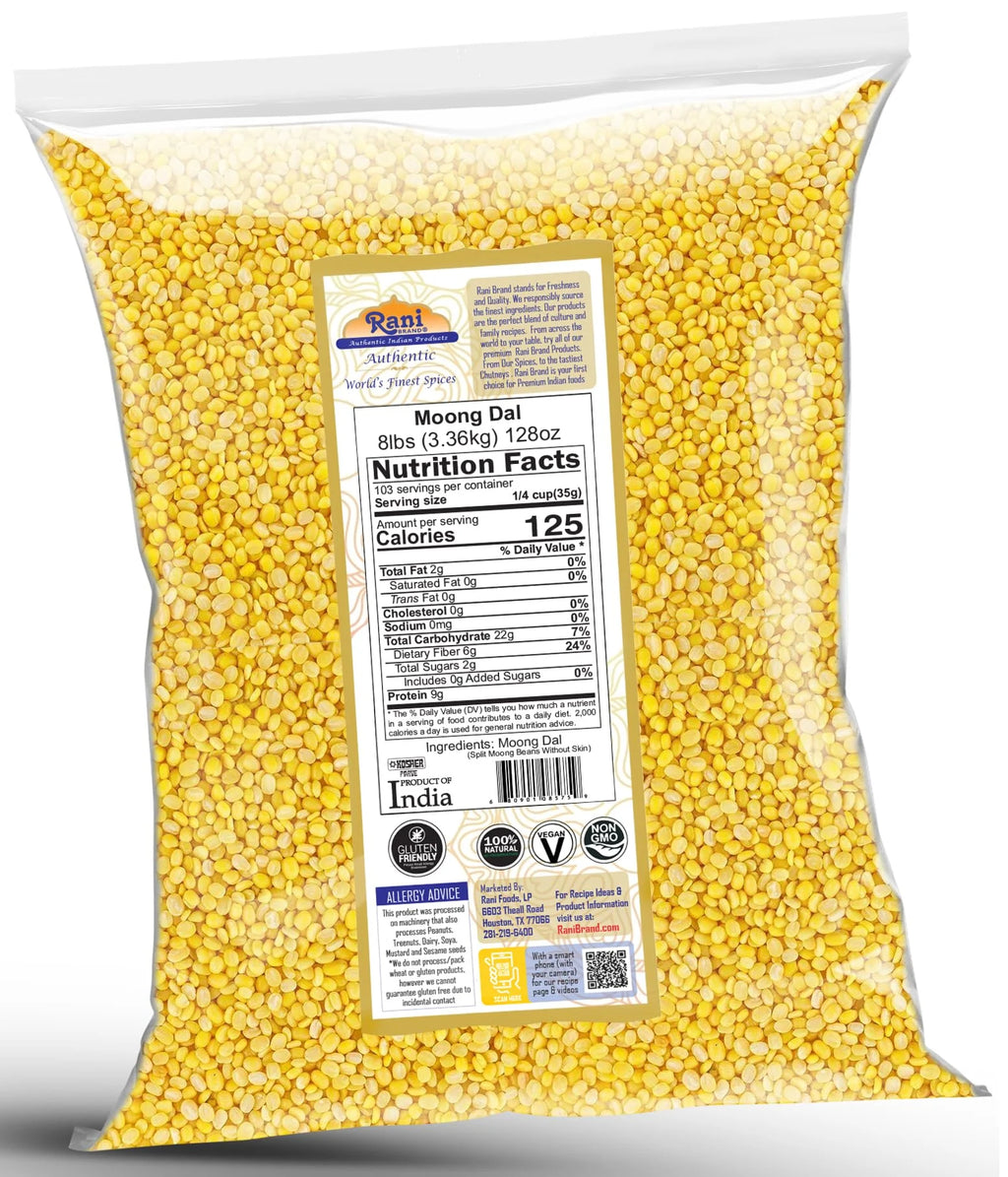 Moong Dal Split Mung Beans Without Skin Lentils 128oz 8lbs 3.63kg Bulk T135