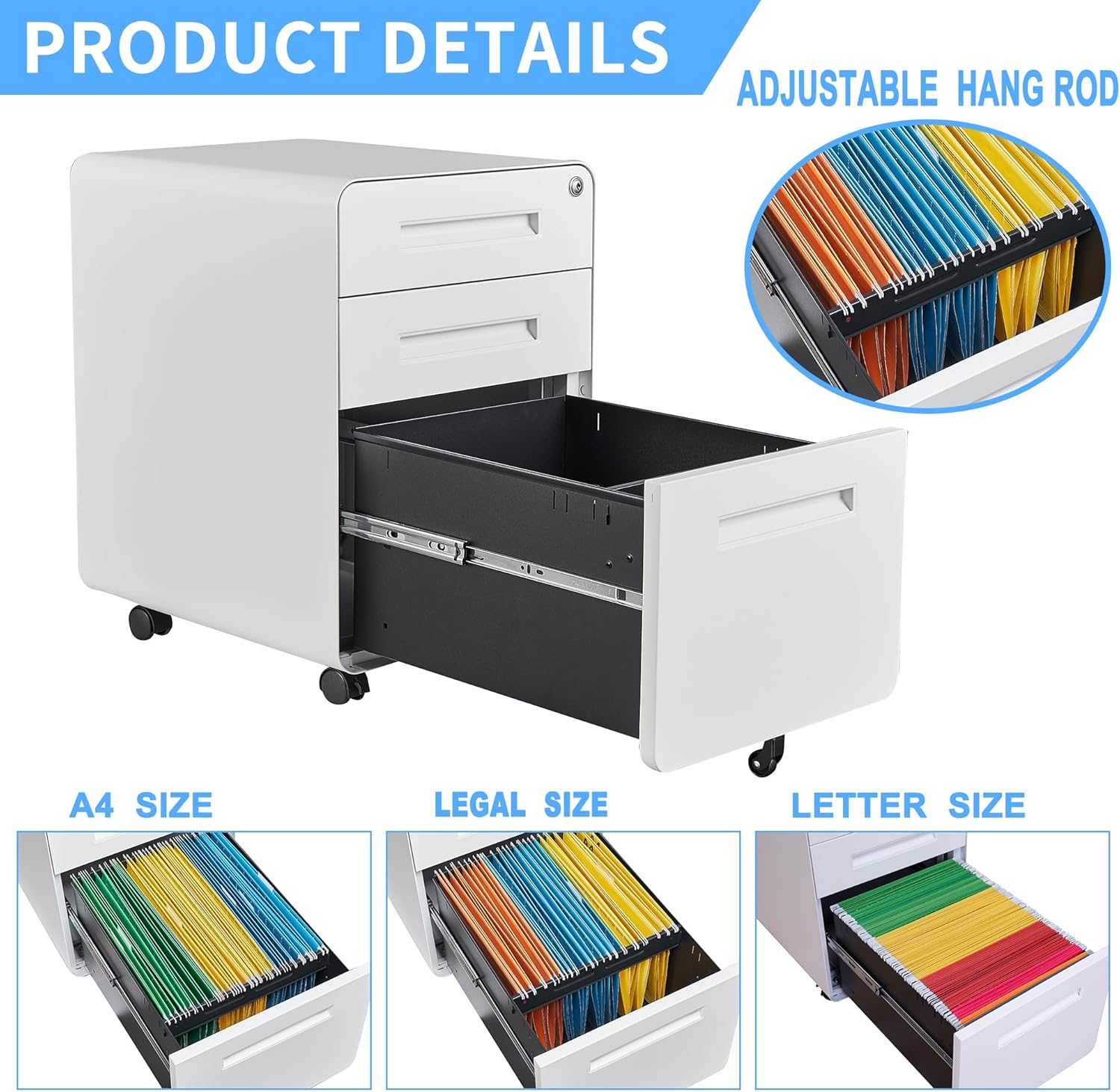 White 3 Drawer File Cabinet with Lock Q98194