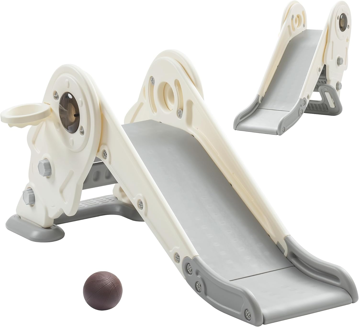 Toddler Slide Set, 2 in 1 Kids Slide with Climber and Basketball Hoop Y715966