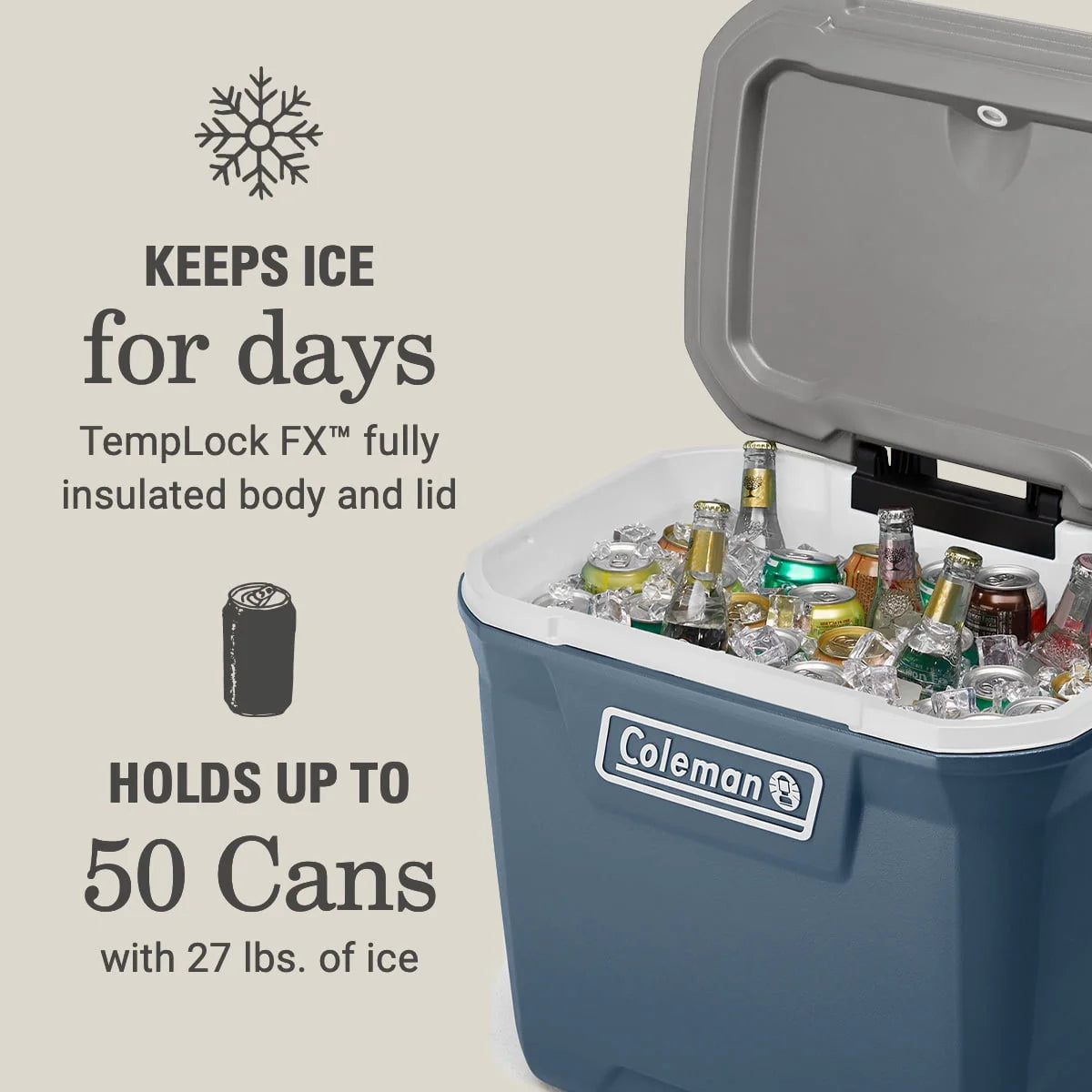 60QT Hard Chest Wheeled Cooler, Lakeside Blue Q4608