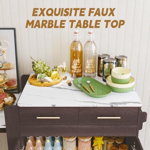 Extendable Kitchen Island on Wheels with Power Outlet and Storage Cabinet and Drawers Y8288