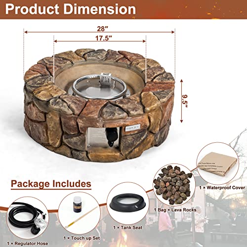 28 Inch Round Propane Gas Fire Pit with Lava Rocks & PVC Cover C92768