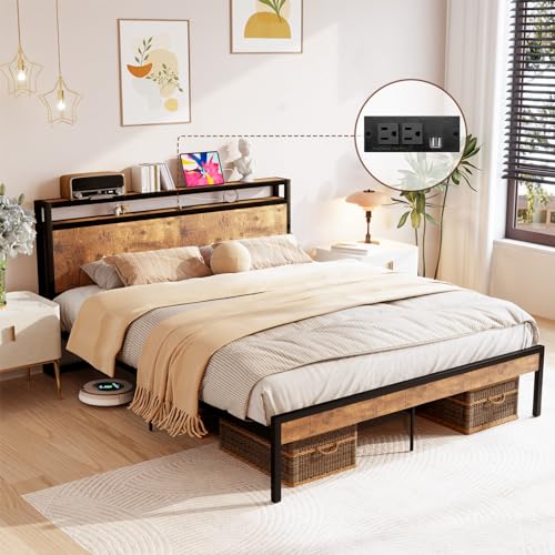 Gray Queen Size Bed Frame with 4 Storage Drawers and LED Headboard L766253