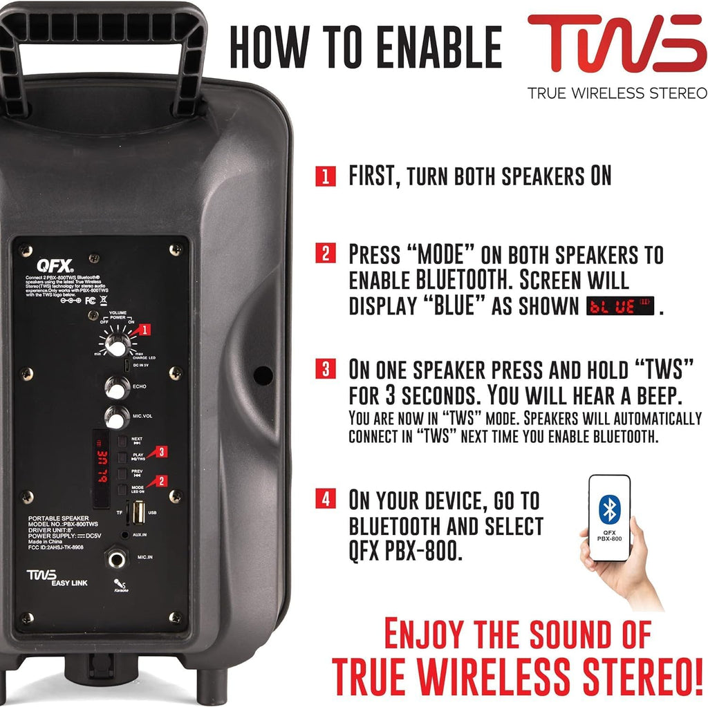 8-Inch TWS Bluetooth Stereo PA System with 2 Speakers, 2 Microphones, 2 Stands, and Remote Control V845807