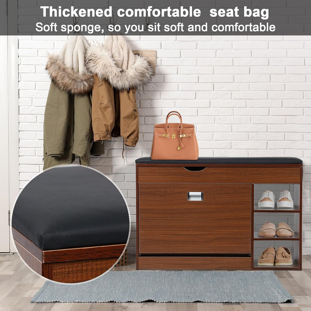 3 Tiers Storage Bench with Padded Seat Cushion Q707816