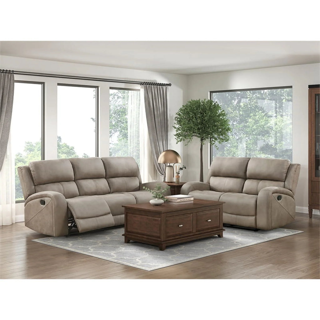 Polished Microfiber Double Reclining Sofa in Brown U4187