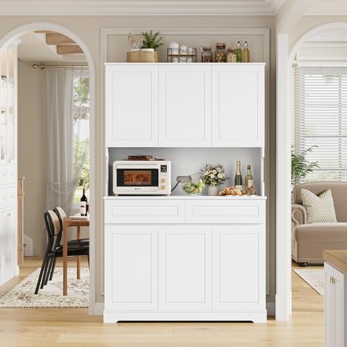 74" Tall Pantry Cabinet with 6 Doors and 2 Drawers, Grey T855