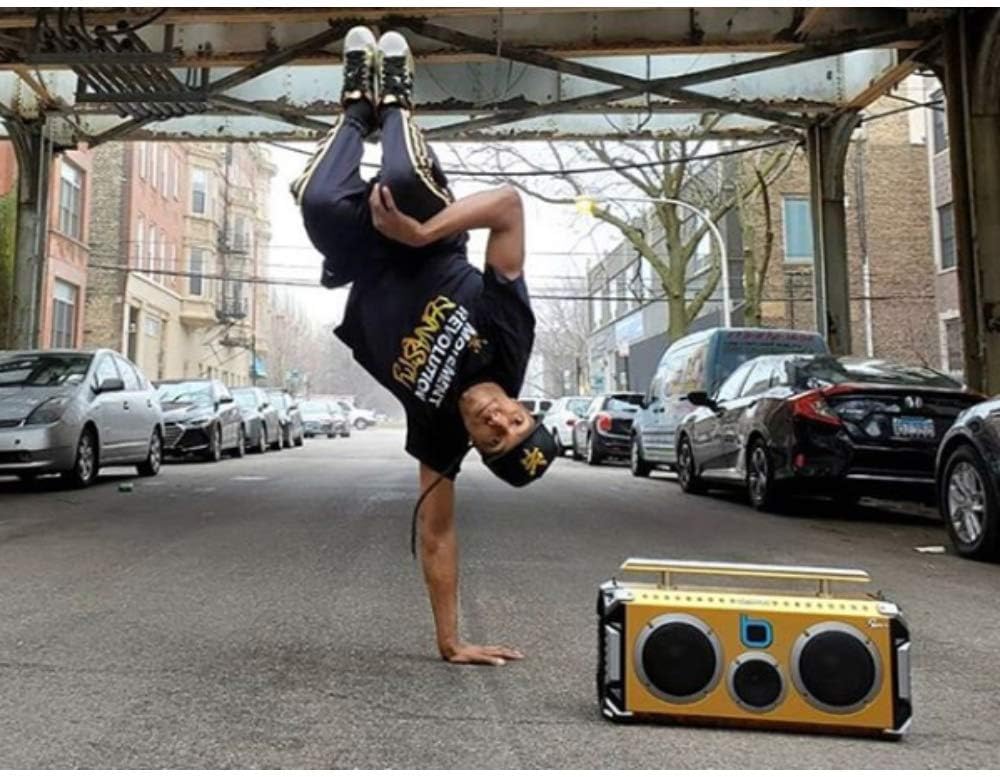 Blue Retro Bluetooth Boombox Speaker with Wireless Microphone E496