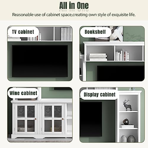Black TV Console Table with Bookshelves and Tempered Glass Door U48585