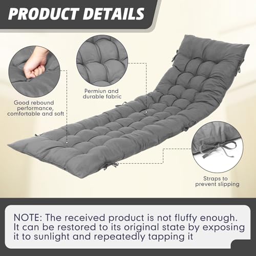 Gray 64 x 19 Inch Lounge Chair Cushion K63536