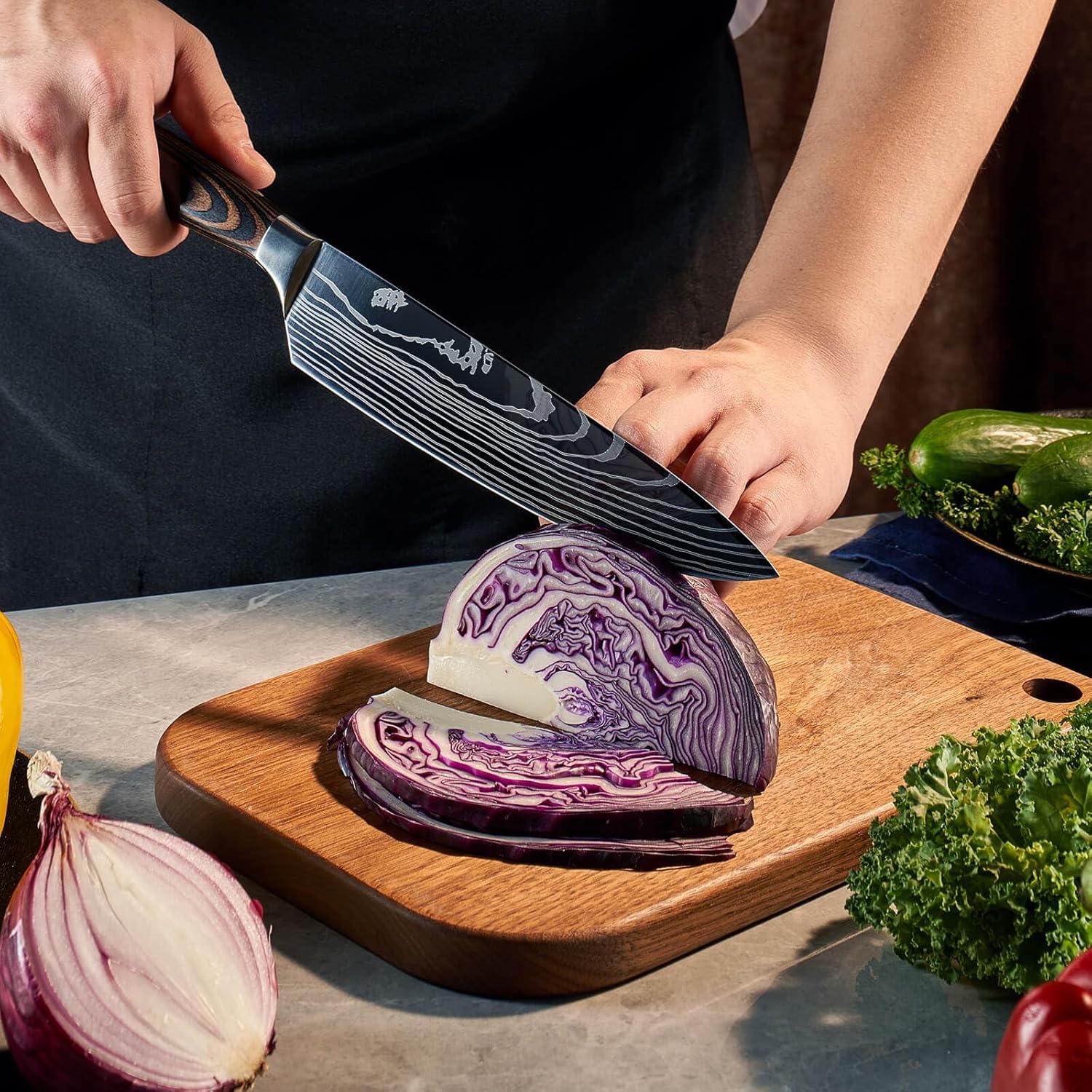 8-piece Japanese Kitchen Knife Set with Damascus Pattern Q7059
