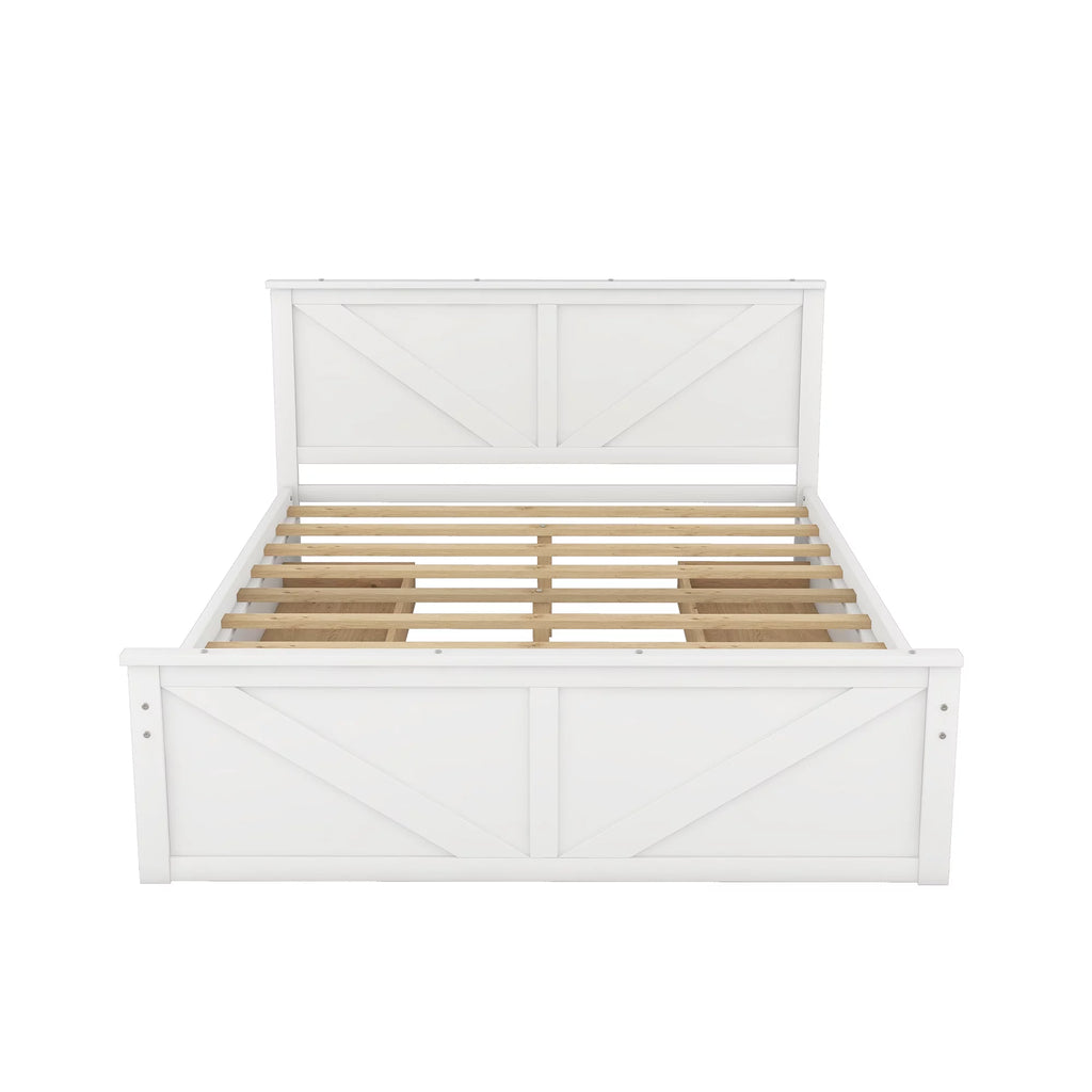White Queen Platform Bed Frame with 4 Storage Drawers K547