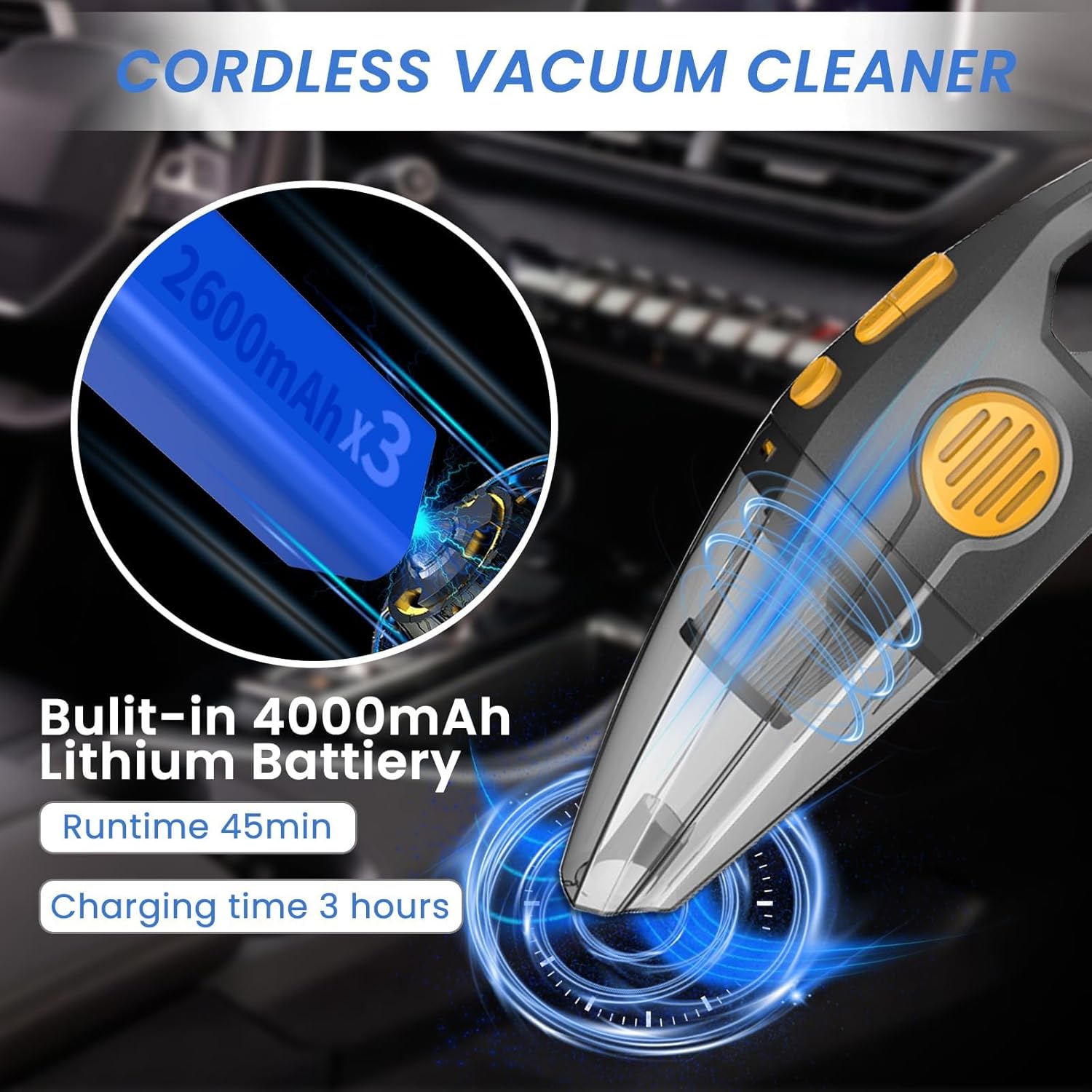Cordless Rechargeable Portable Vacuum (Gray & Black) T723