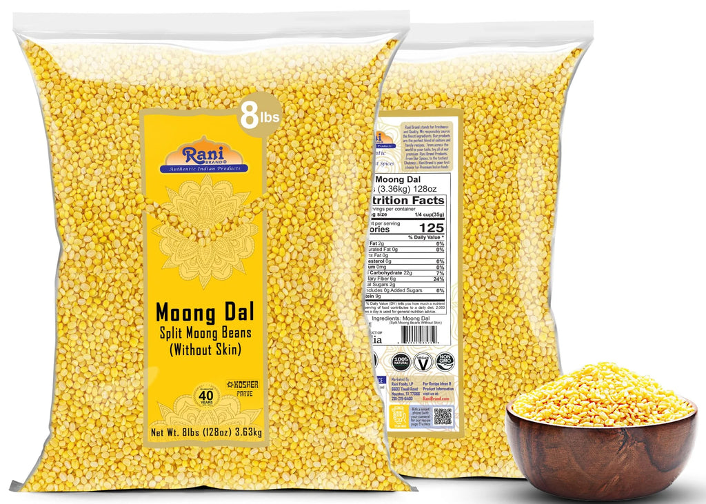 Moong Dal Split Mung Beans Without Skin Lentils 128oz 8lbs 3.63kg Bulk T135