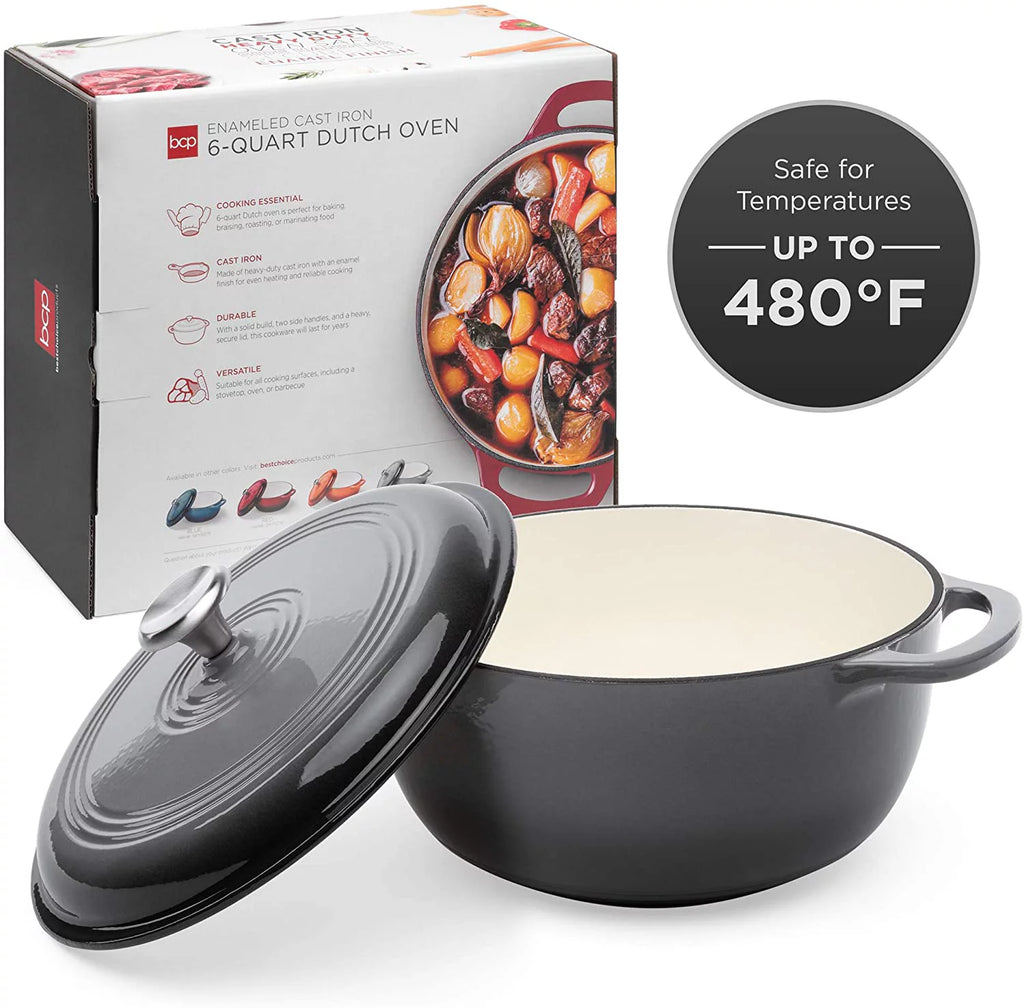 6qt Ceramic Non-Stick Cast Iron Dutch Oven with Enamel Coating, Gray V97189