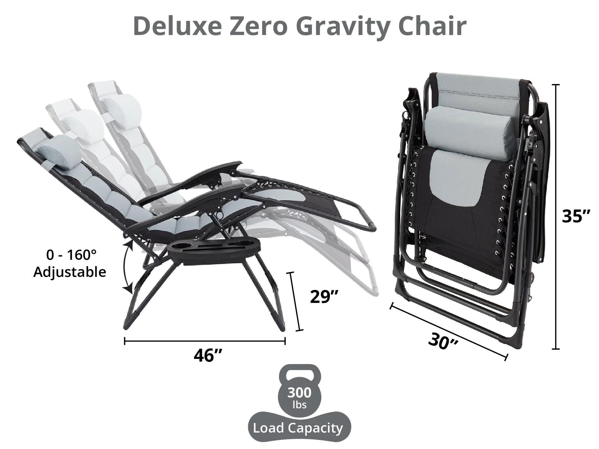 Oversized Zero Gravity Folding Lounge Chair Gray Q841