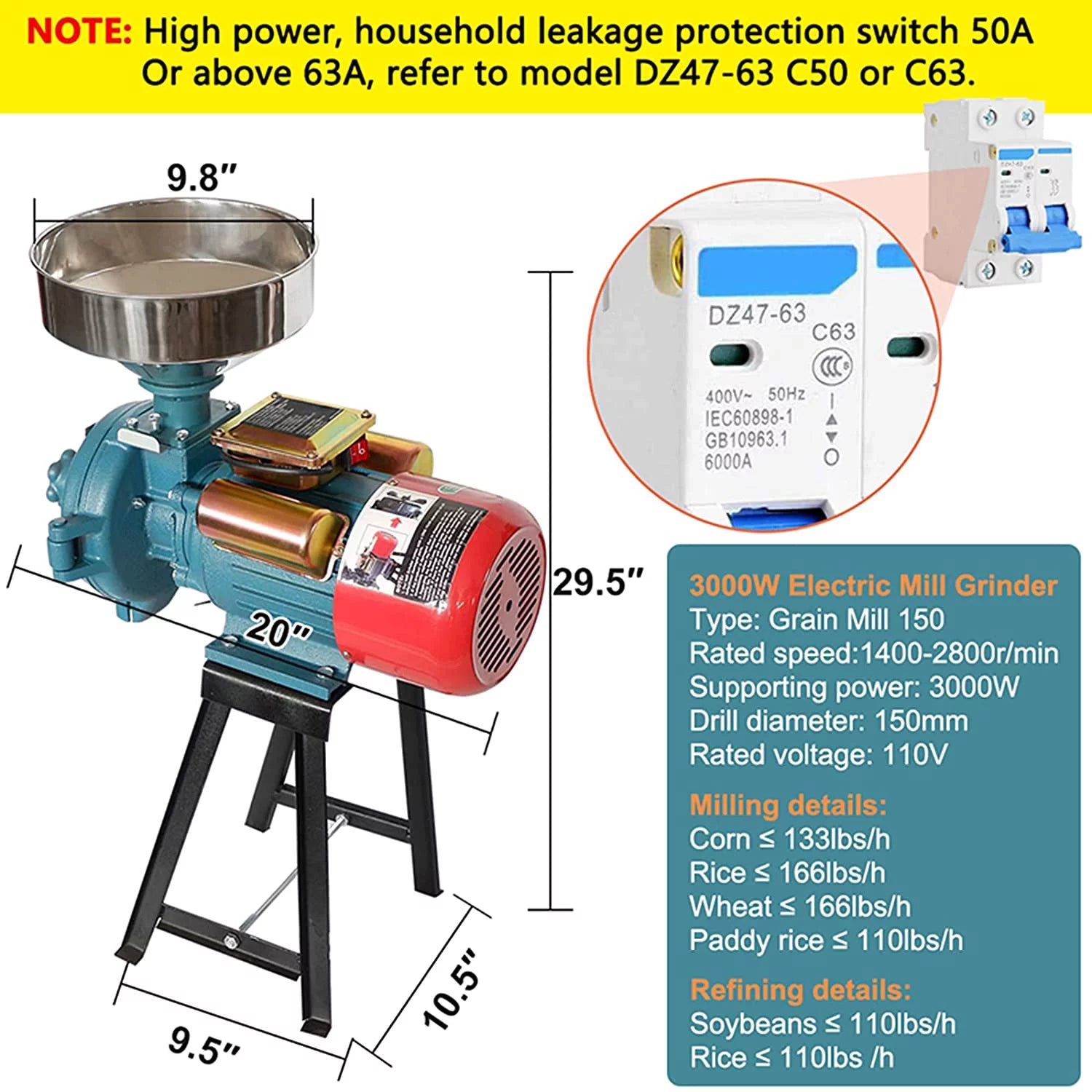 110V Electric Grain Mill Flour Grinder W9897