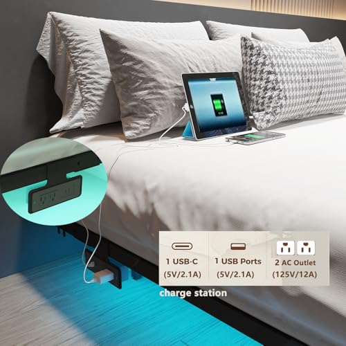 Queen Size Metal Platform Bed Frame with LED Lights A362