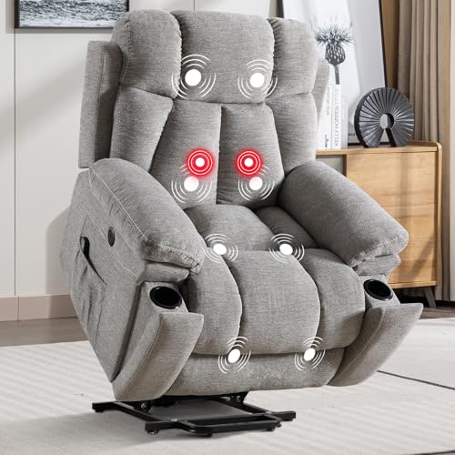 Large Power Lift Recliner Chair with Massage and Heat, Dark Gray W53727