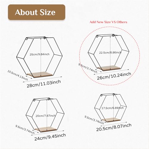 Black Metal Hexagon Shelves Set of 4 Y207