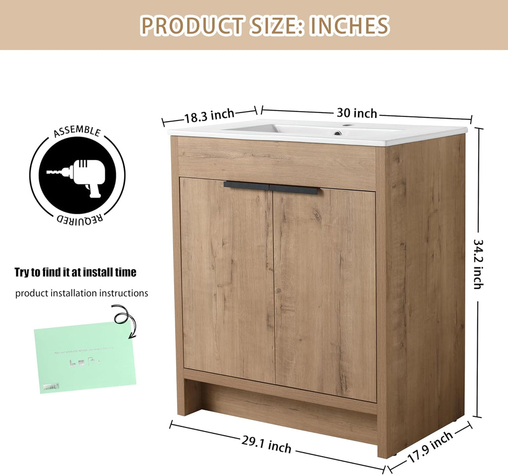 30 Inch Freestanding Single Sink Bathroom Vanity O356