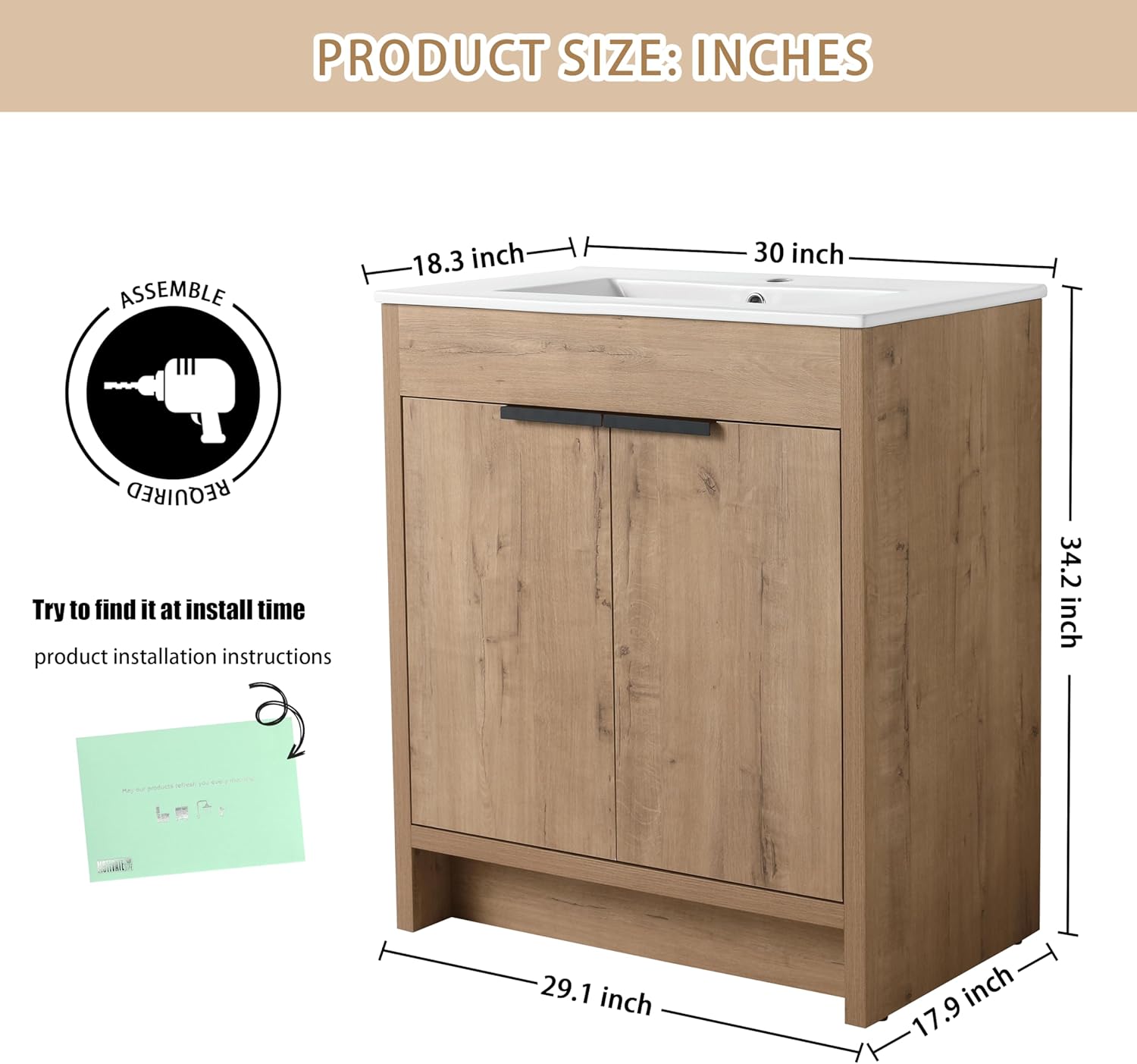 30 Inch Freestanding Single Sink Bathroom Vanity O356