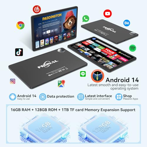 11 inch Android 14 Tablet, 128GB ROM 16GB RAM, 4G LTE, Octa-Core, 21MP Dual Camera, 1TB Expand, FHD Screen, 7000mAh B995901