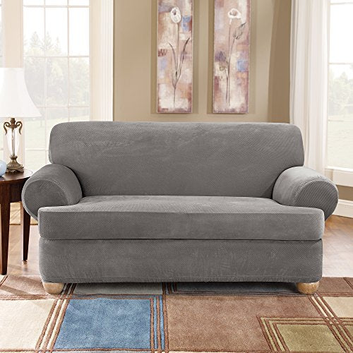 Flannel Gray Stretch Pique Separate Seat Loveseat Slipcover G8411