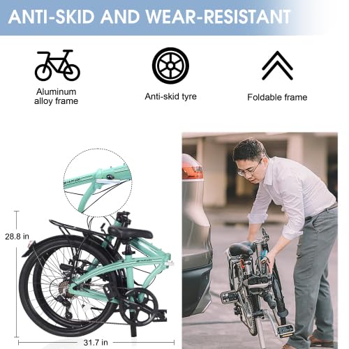 24" Folding Bike Aluminum Frame 7 Speed Lightweight with Rear Rack Adjustable Stem Q772063