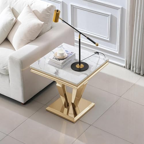 4 Piece Faux Marble Coffee Table Set with Gold Stainless Steel Base O6008