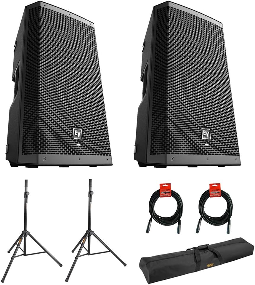 12 2-Way 1000W Bluetooth Powered Loudspeaker with Steel Speaker Stand and XLR Cable F172