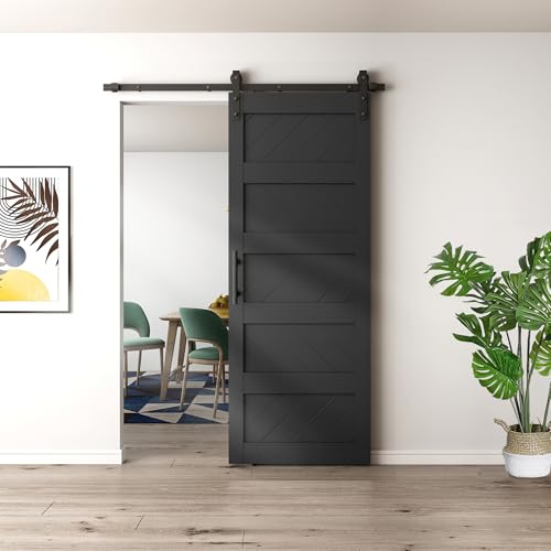 Black 36" x 84" Solid Wood Barn Door with Hardware Kit G72744