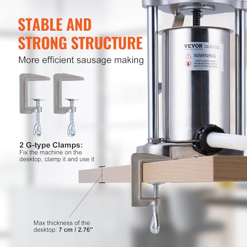 7 L / 15 LBS Vertical Manual Sausage Stuffer, 304 Stainless Steel, 5 Stuffing Tubes C75526
