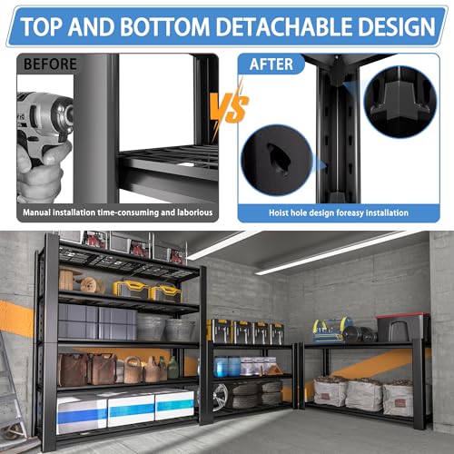 5-Tier Heavy Duty Metal Garage Shelving Unit with Wire Shelves, 3000 LBS Capacity, 76"H x 60"W x 24"D, Adjustable Boltless Steel Shelves D9242