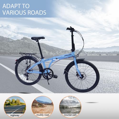 24" Folding Bike Aluminum Frame 7 Speed Lightweight with Rear Rack Adjustable Stem Q772063