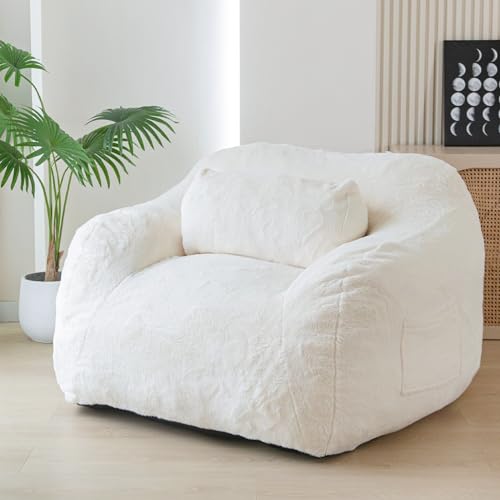 Giant Bean Bag Chair with Pillow, Boucle Bean Bag Sofa, Black B9411
