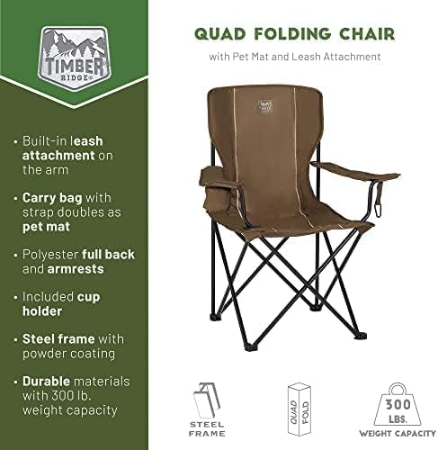 Collapsible Armrests Cup Holder Carry Mat Pet Leash Heavy Duty Foldable Chair Earth Brown P4988