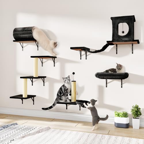 Black 7-in-1 Wall Mounted Cat Climber Set Y144