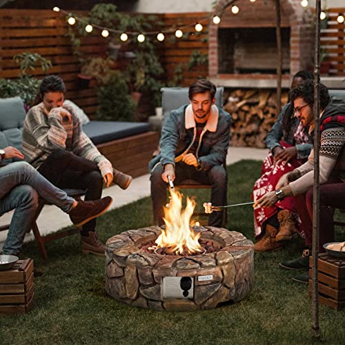 28 Inch Round Propane Gas Fire Pit with Lava Rocks & PVC Cover C92768