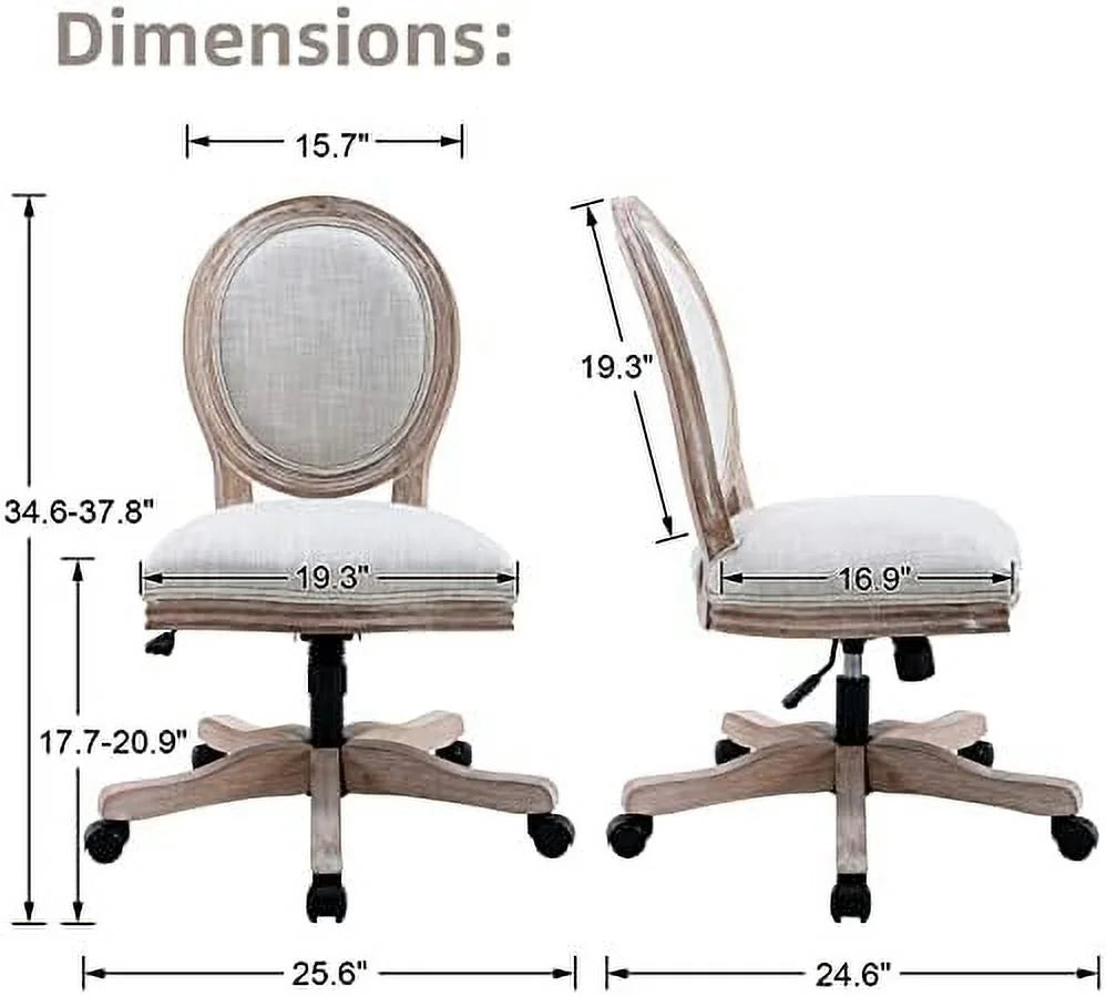 Beige Rattan Back Linen Swivel Task Chair with Wheels H8715