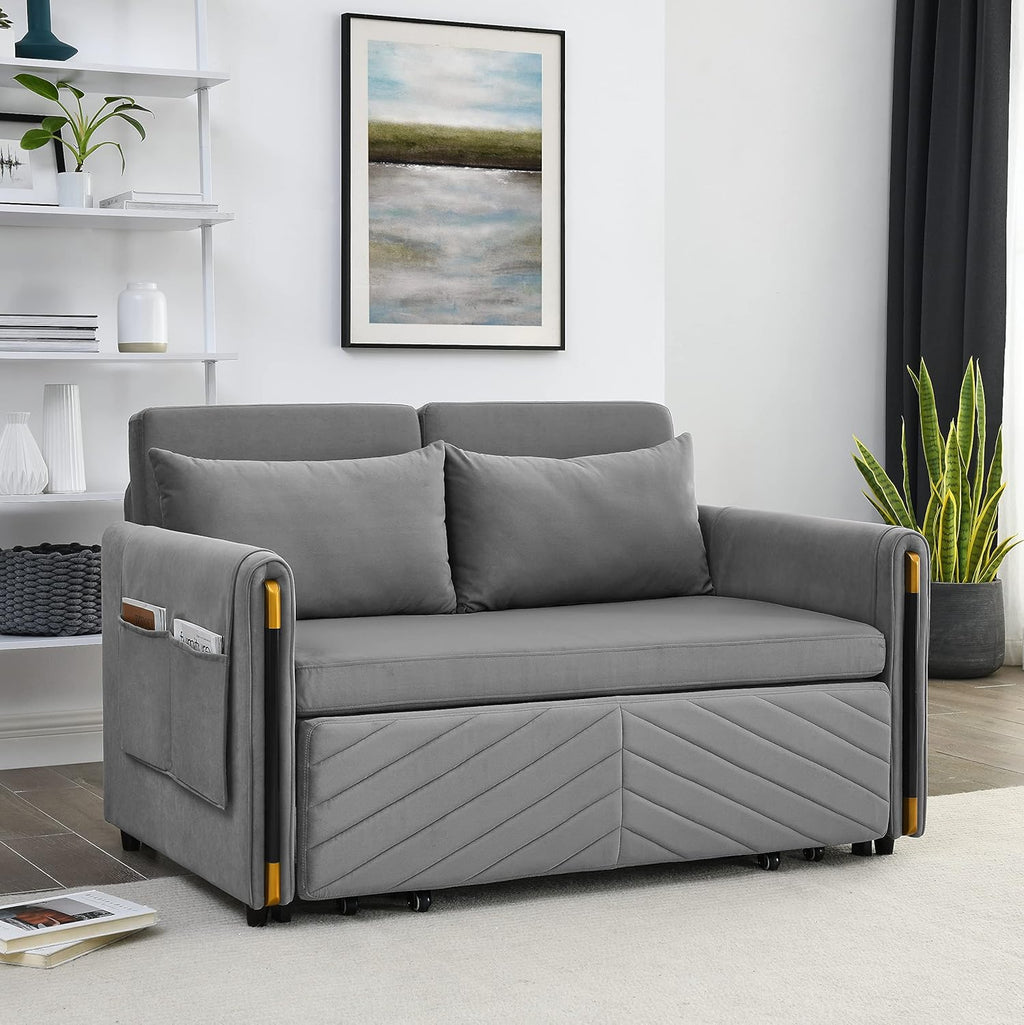 Gray Velvet Convertible Sofa with Pull Out Bed K844