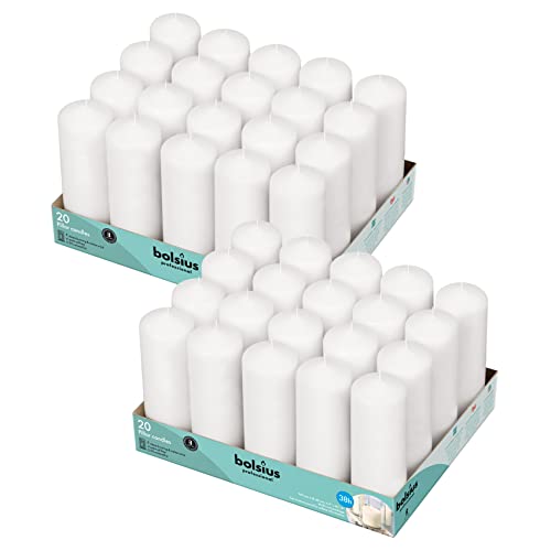 Set of 20 White Unscented Pillar Candles F992