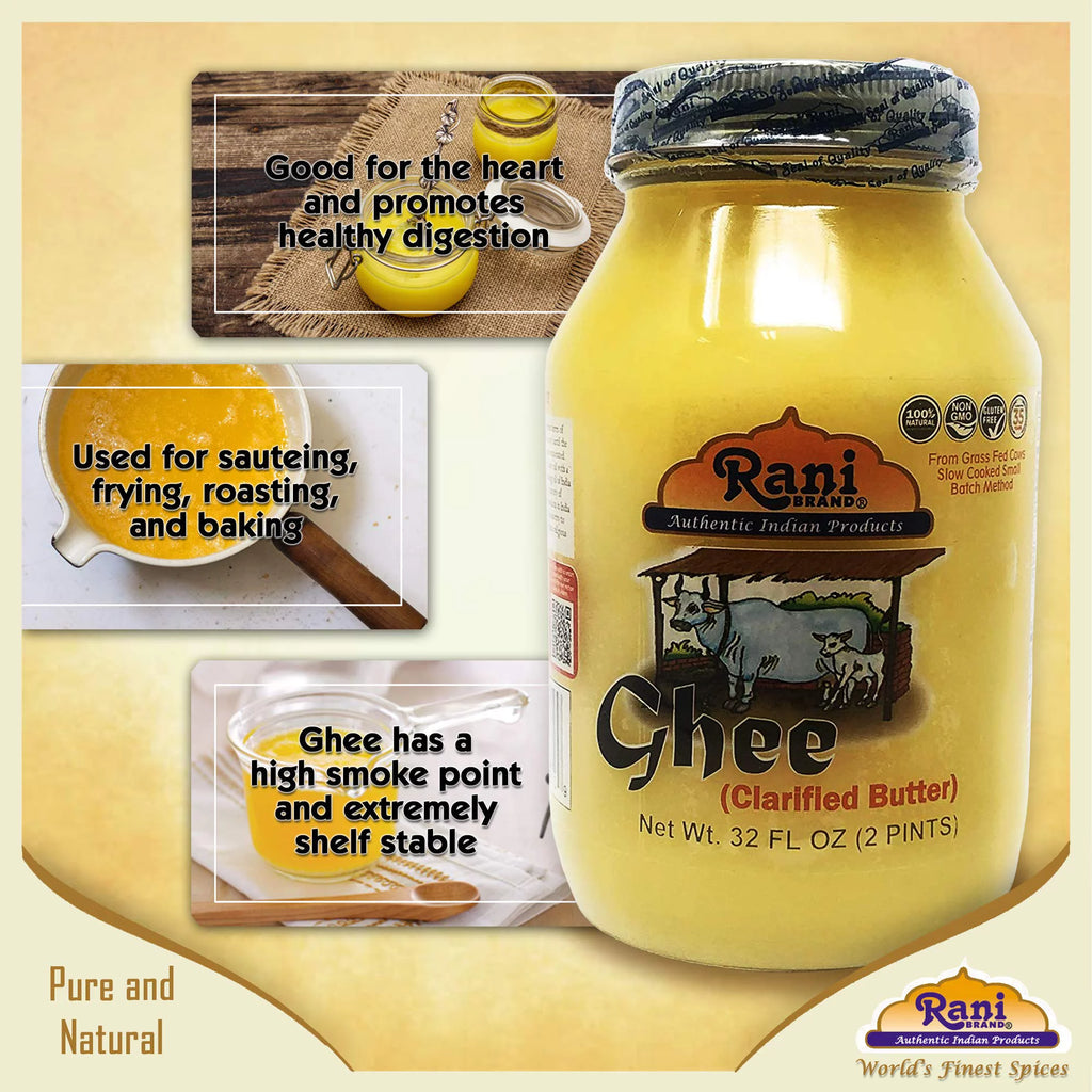 Pure Ghee Clarified Butter 2lbs (32oz) Glass Jar E286